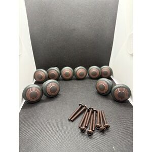 Bassett VTG Wood Drawer Knobs Set of 12 Green Brown Round Cabinet Pulls Screws